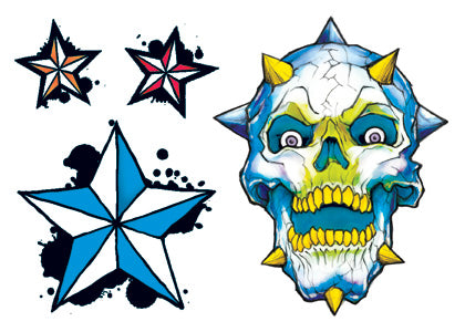 Punk Skull & Stars Glow In The Dark Tattoos