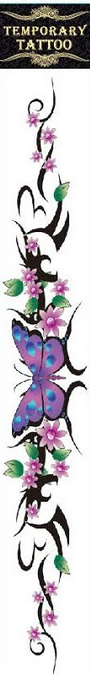 Purple Butterfly with Flowers Long Body Tattoo
