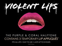 Purple & Coral Halftone Violent Lips (3 Lip Tattoo Sets)