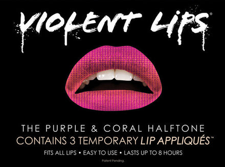 Purple & Coral Halftone Violent Lips (Conjunto de 3 Tatuagens La