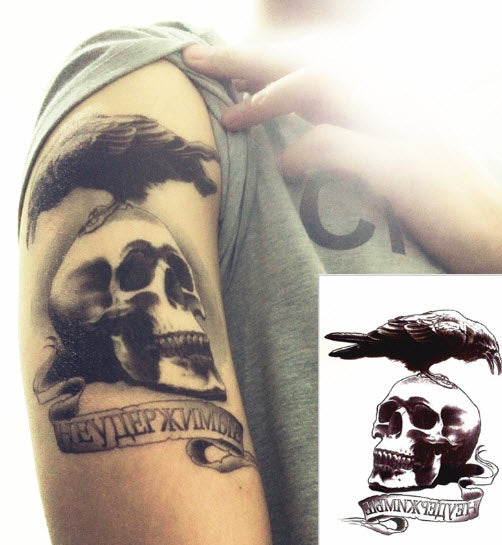 Tatuaje De Cuervo y Calavera