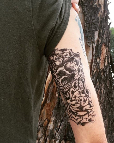 Full sleeve tattoo skull black and grey. done by kawat 🔥 🔥☄️ 💥 DM US FOR  ALL ENQUIRIES AND BOOKINGS 💥 ▪️Award winn... | Instagram