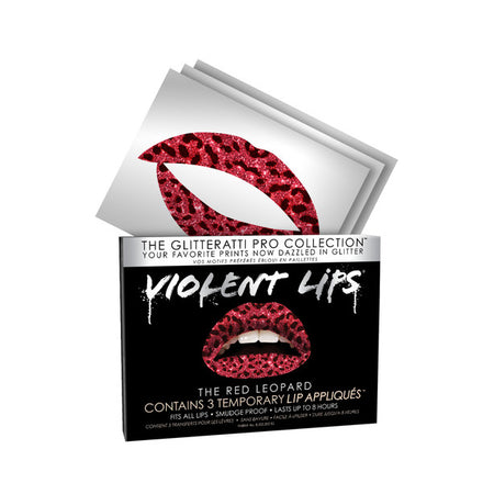 Red Leopard Glitteratti Violent Lips (3 Lippen Tattoo Sätze)
