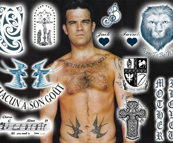 Robbie Williams Temporary Tattoo Set (12 Tattoos)