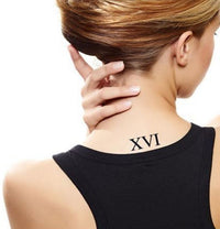 Roman Numeral 16 (Sixteen) Tattoo (3 tattoos)