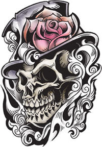 Tatuagem Caveira Com Chapéu de Rosa