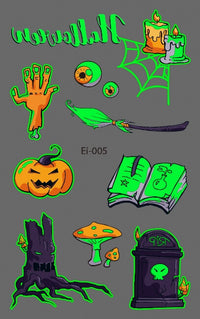 A abóbora Assustadora e a Arvore brilham no escuro Halloween tatuagem efémera