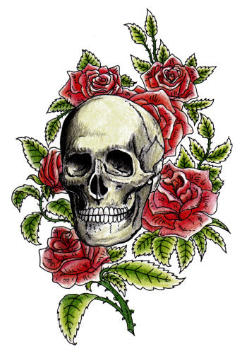 Skull & Thorned Roses Tattoo