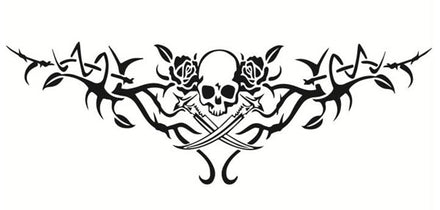 Spiky Skull, Swords & Roses Band Tattoo