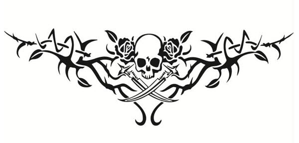 Stacheligen Schädel, Schwerter & Rosen Band Tattoo