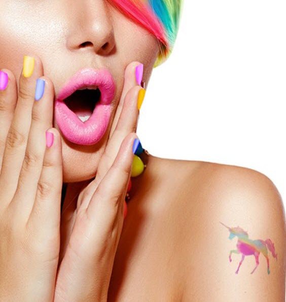 Tatuaggi Temporanei Unicorn Glitter Per Ragazze - 110 Pezzi Per Feste Compleanno E Bomboniere - Foto 2