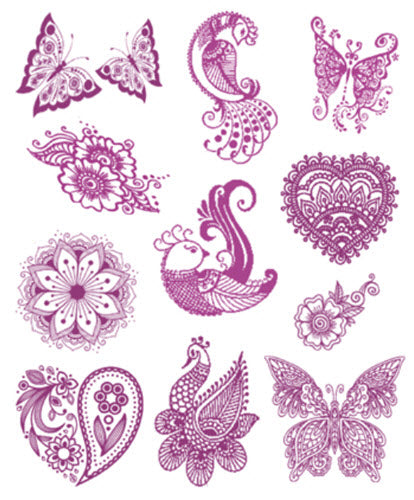 Set de Tatuagem Henna Violeta (11 Tatuagens)