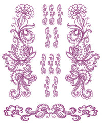 Tatouages Fleurs Elégantes Violet Henné (13 Tatouages)