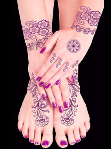Tatuaggi Henné Con Eleganti Fiori Viola (13 Tatuaggi)