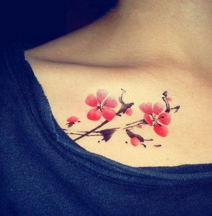 Watercolor Red Flowers Tattoo