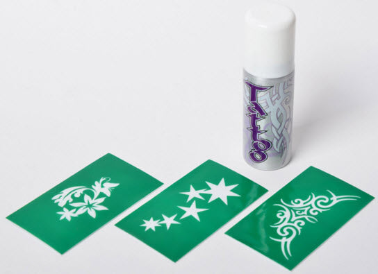 White Temporary Tattoo Spray + 3 Stencils