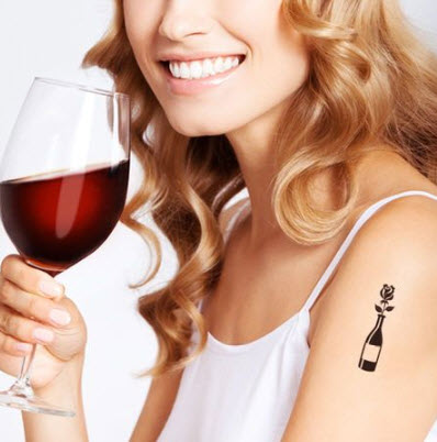 Wine Bottle With Rose Tattoo