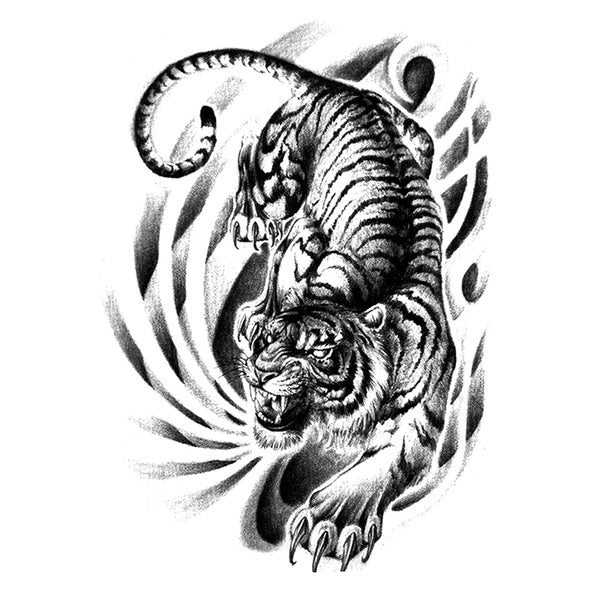 Cravate Ed Hardy Tiger Tattoo - 100% Soie, Vert Olive/gris/noir, Motif Tigre Rugissant - Neuf Sans étiquette